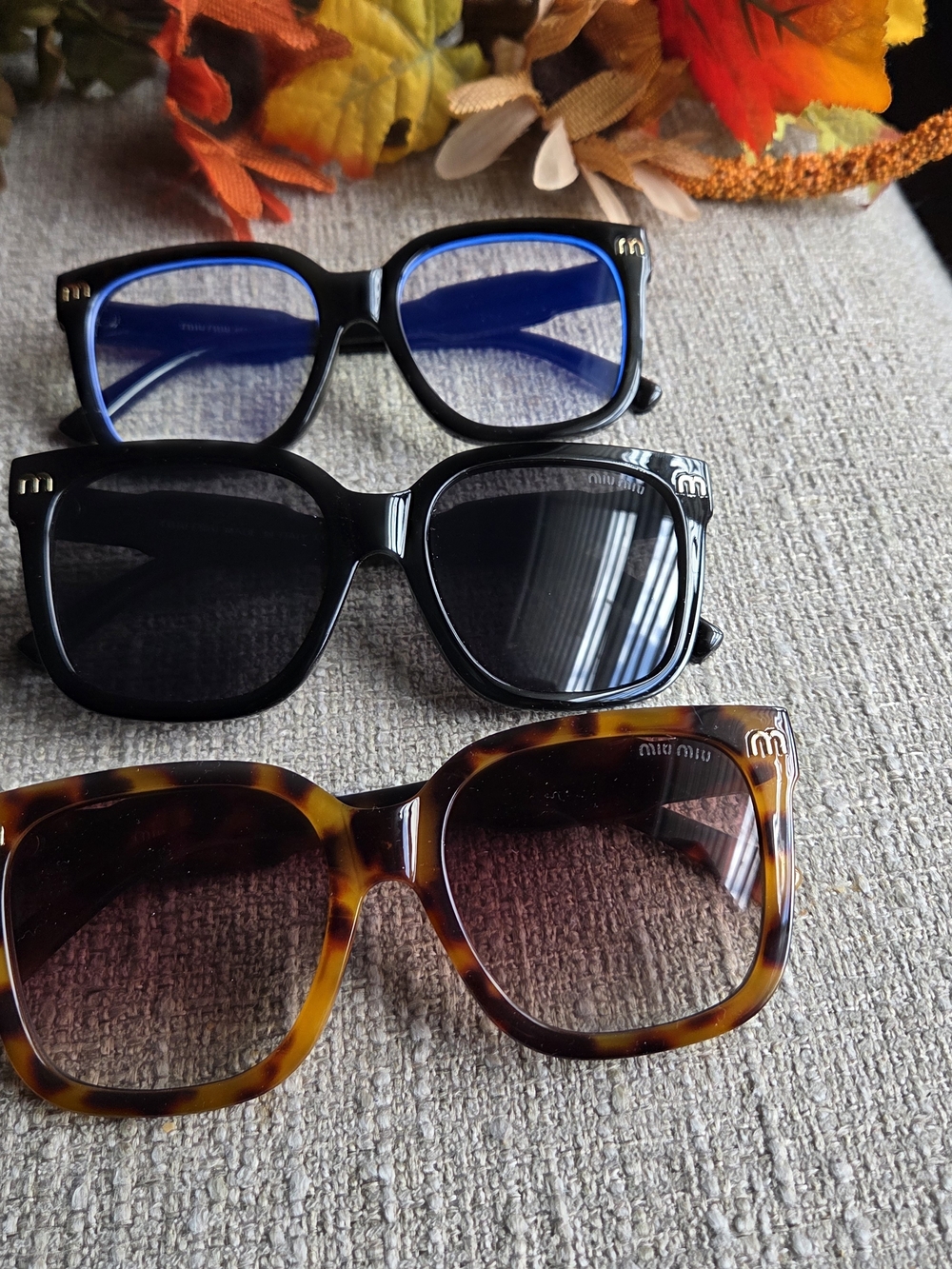Miu Miu Womans Sunglasses - Tortoiseshell, Black, Blue Lens Options